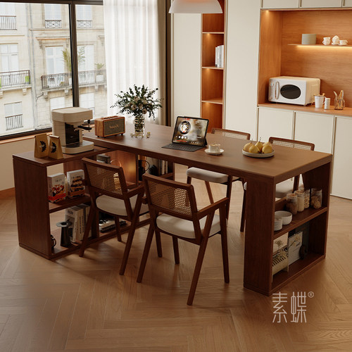 中古风实木岛台餐桌一体