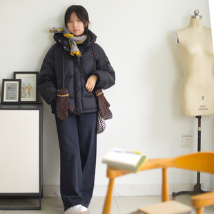 工笔花鸟原创制衣女童三色连帽短款 百搭厚实面包服外套 羽绒服冬季