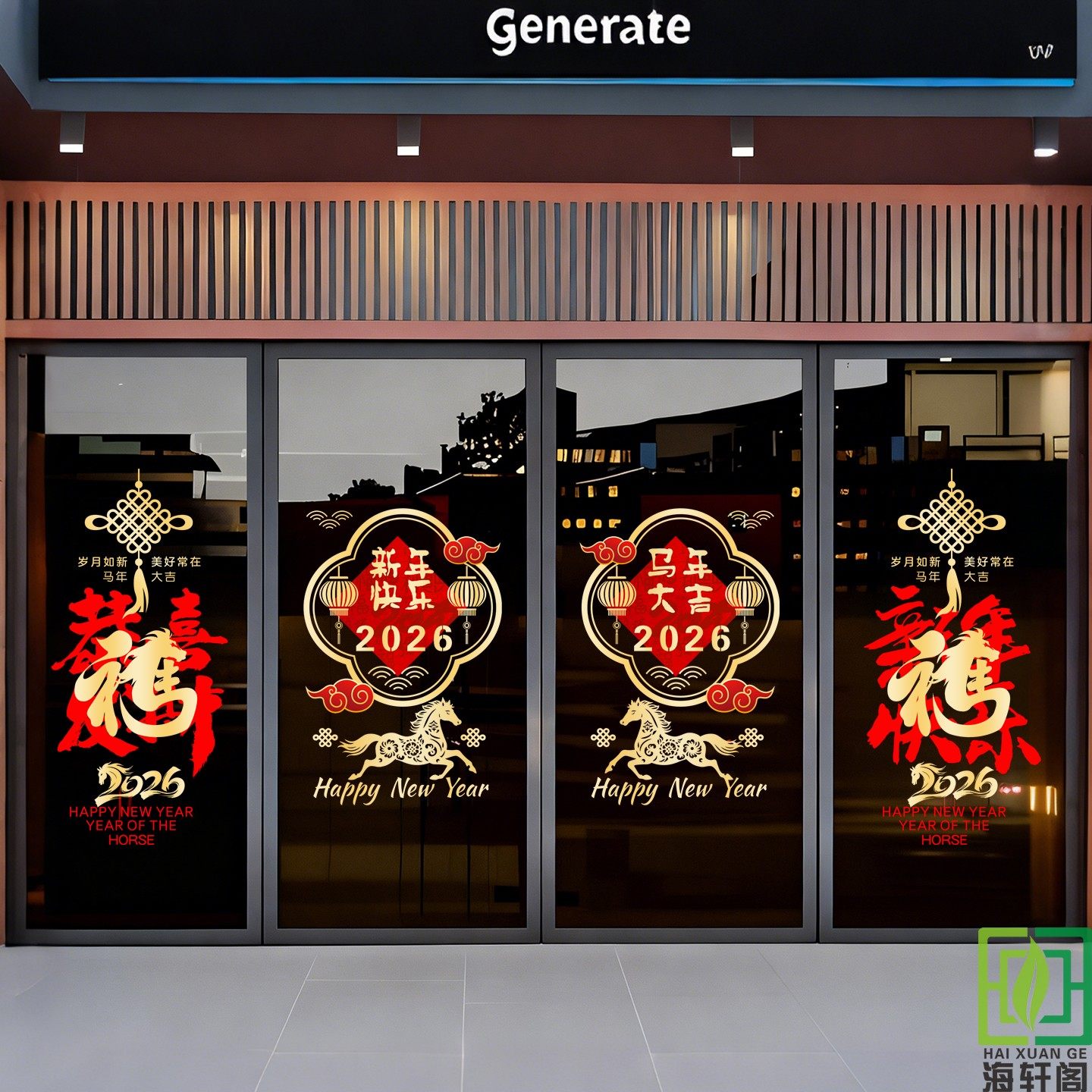 马年新年玻璃门布置装饰静电贴纸