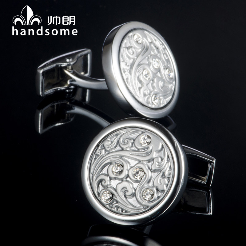 百搭圆形镶钻商务男士送礼袖口扣