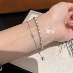 新货!海贝珠3-4mm真多麻珍珠手链S925