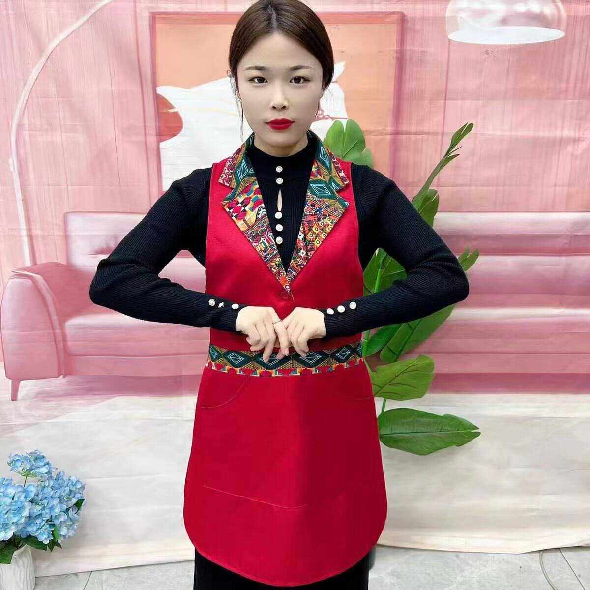 复古国风民族风西装领翻领围裙马甲款防水防油餐厅酒店上班工作服,家庭/个人清洁工具,围裙,淘宝优惠券,粉丝福利购,淘宝优惠卷