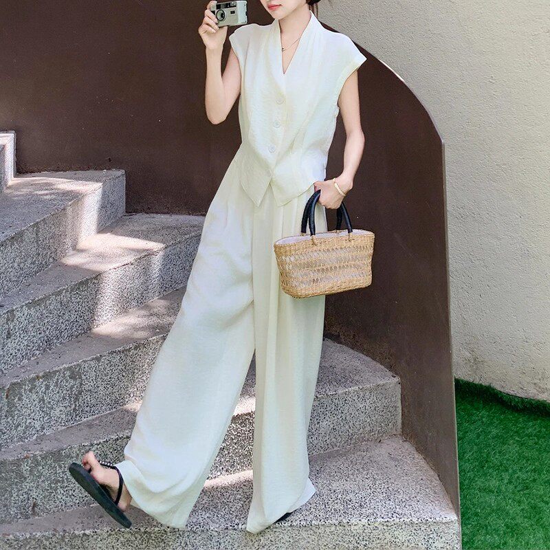 夏装穿搭一整套减龄女夏季2026新款法式名媛马甲阔腿裤套装两件套