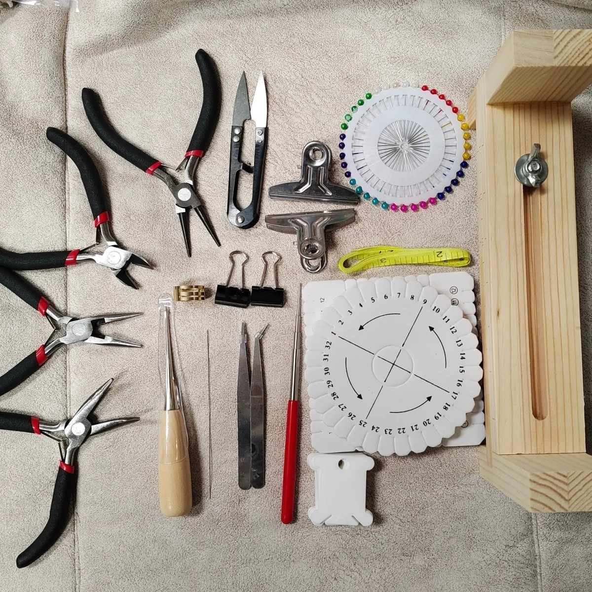 手工编织工具无齿小钳子线圈棒编织架盘遍器串珠针套装