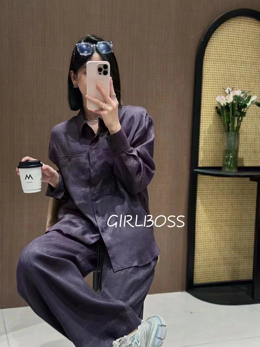 太喜欢这个紫色极简老钱风松弛感穿搭轻奢高级感亚麻女装衬衫套装
