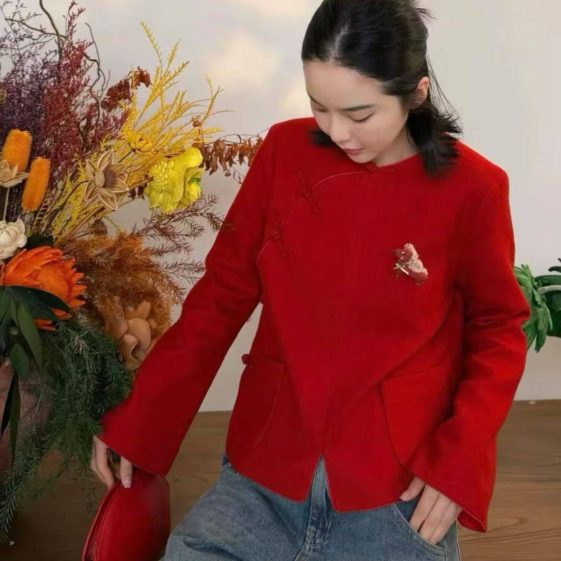 2026秋冬新款时尚气质优雅百搭显瘦圆领上衣100羊毛年服唐装外套,女装/女士精品,短外套,淘宝优惠券,粉丝福利购,淘宝优惠卷