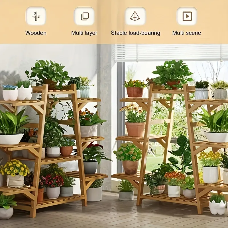 1pc Modern Bamboo Plant Stand Multi Layer Indoor Succulent