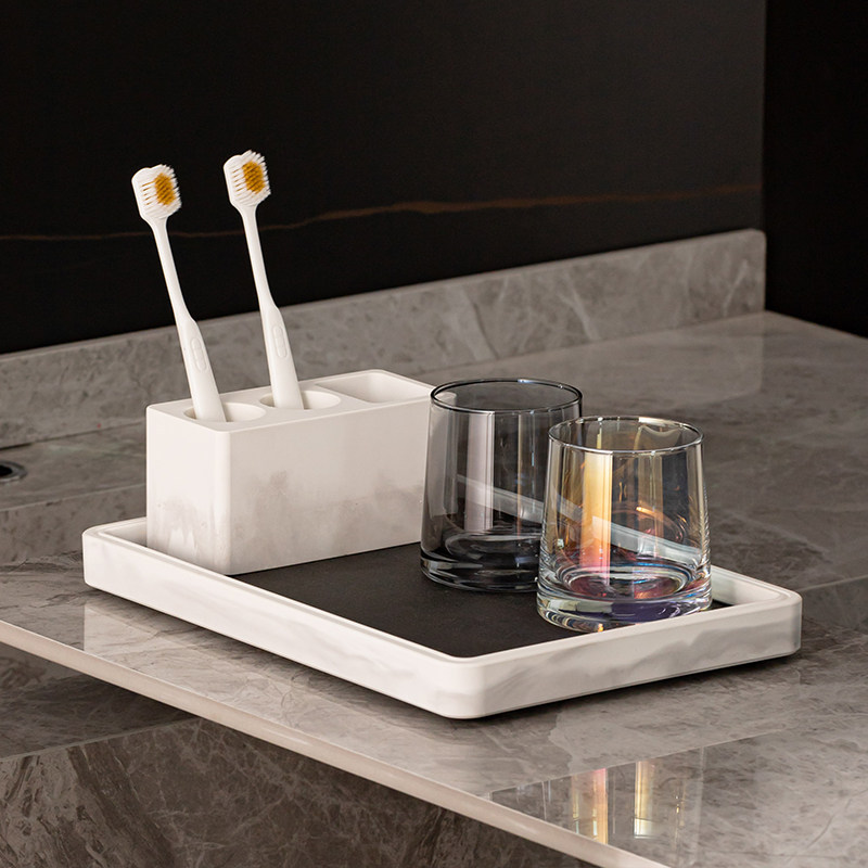洗漱台面硅藻泥吸水电动牙刷置物架卫生间漱口杯牙具收纳托盘套装