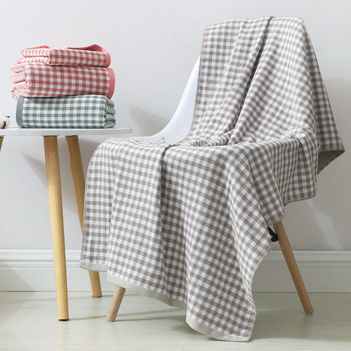 纱布浴巾全棉吸水不掉毛小格子款