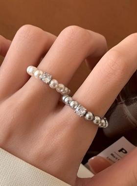 珍珠小方糖锆石戒指女轻奢小众设计高级感食指戒网红气质指环