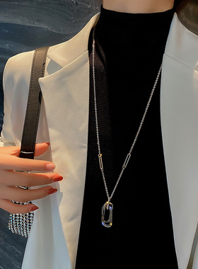 韩国东大门长款毛衣链女潮网红ins简约镶钻吊坠项链秋冬配饰