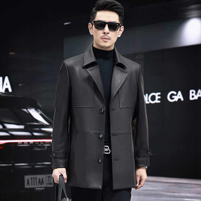 高档中长款头层鹿皮秋冬季男士帅气2025新款真皮皮衣时尚羽绒服