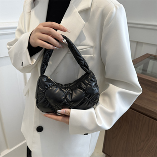 手提单肩包 简约绣线菱格腋下包太空棉服包包女式 2026早春新款 韩版