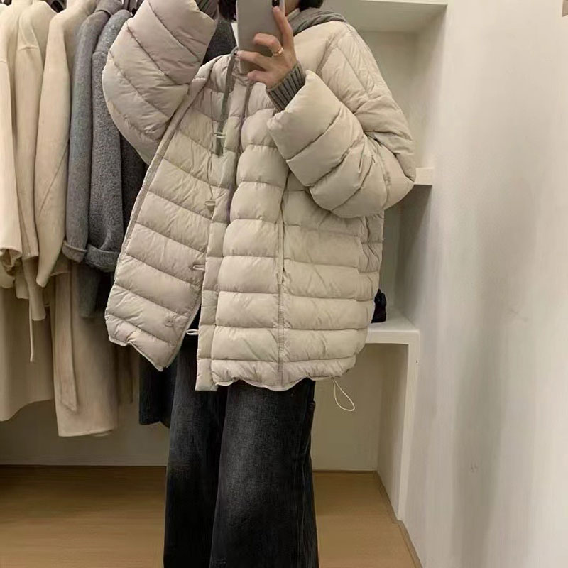 韩版针织帽羽绒服中长款