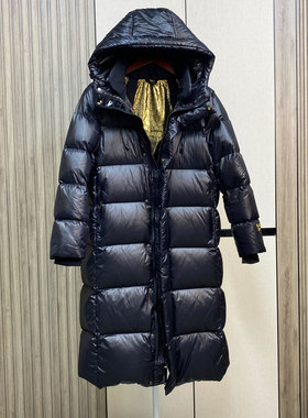 2025冬季新款高端黑金中长款鹅绒羽绒服情侣冬装连帽加厚过膝外套