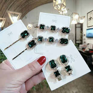 韩版水钻小清新祖母绿色一字夹鸭嘴夹子发夹留海夹边夹发饰头饰品