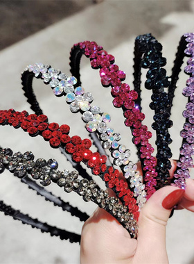 韩版新年本命年红色水钻防滑发卡高级感发箍网红2023年新款带齿