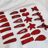 轻奢本命年新年红色发夹女后脑勺边夹2024新款 高端闪亮水钻BB夹子