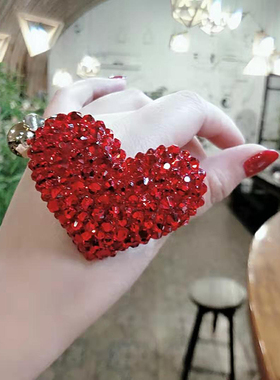 韩版ins 新年本命年红色水钻爱心心形发绳发圈头绳皮筋皮套发饰品