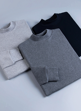 男士中领单件内衣上衣秋冬纯棉秋衣高领中老年棉毛衫衬衣线衣中厚