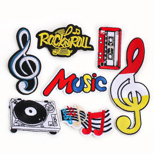 个性音符CD机音乐字母刺绣布贴