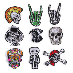 个性 饰徽章diy补丁贴 朋克风骷髅手指图案刺绣布贴牛仔衣服背包装
