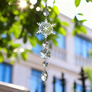 北欧风雪花太阳捕手水晶串挂饰庭院花园光影挂件房檐驱鸟器装饰品