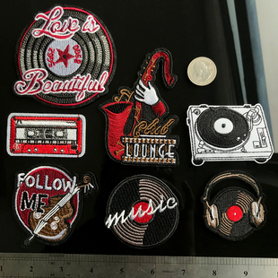 卡通刺绣布贴儿童装衣服书包鞋帽绣花补丁贴唱片机老CD录音带耳机
