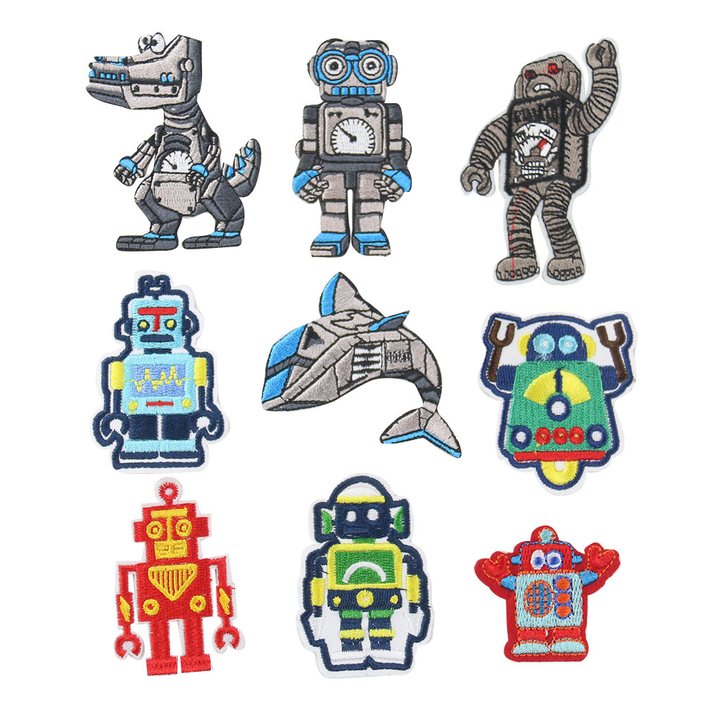 时尚儿童衣服裤子破洞装饰补丁贴卡通刺绣布贴机器人背胶无痕熨烫