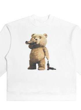 新疆棉SELFISH自私 熊圆领卫衣 喝酒小熊情侣卫衣 泰迪国潮牌