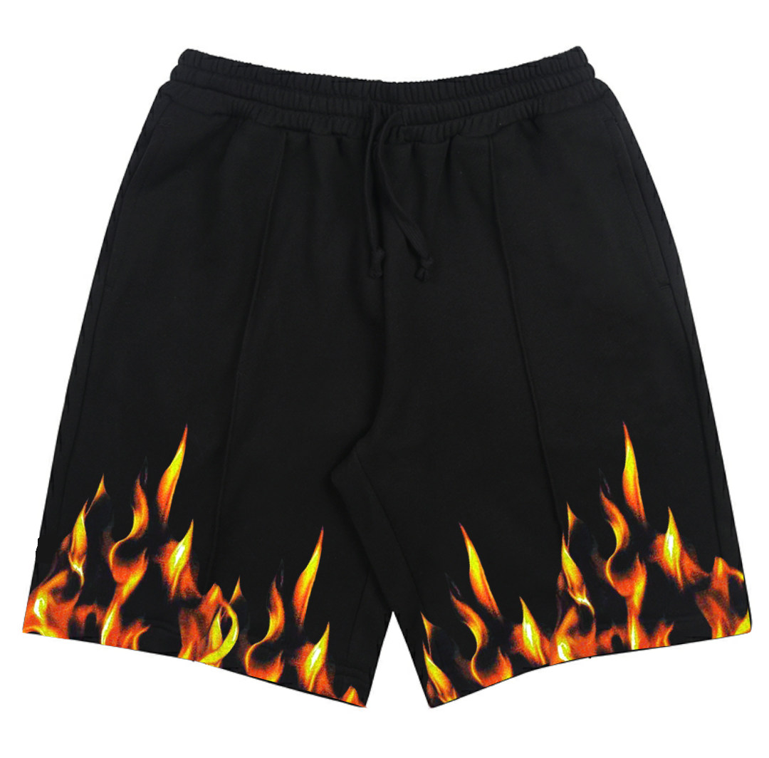 selfish自私 火焰五分短裤康利直喷印花 逼真效果 设计师潮牌男女