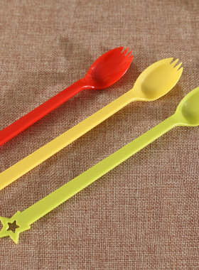 五星塑料叉匙冰激凌绿色叉勺21cm甜品羹蛋糕酸奶勺加厚调羹100支