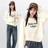 加绒加厚短款 秋冬季 新款 不规则圆领卫衣女设计感宽松百搭套头上衣