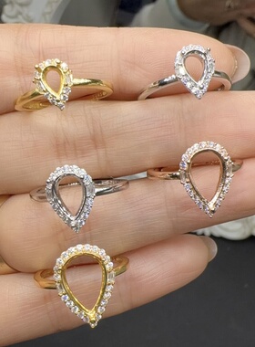 S925银戒指水滴4*6/5*7/6*9/7*11/8*12女戒托镶嵌钻石戒指托