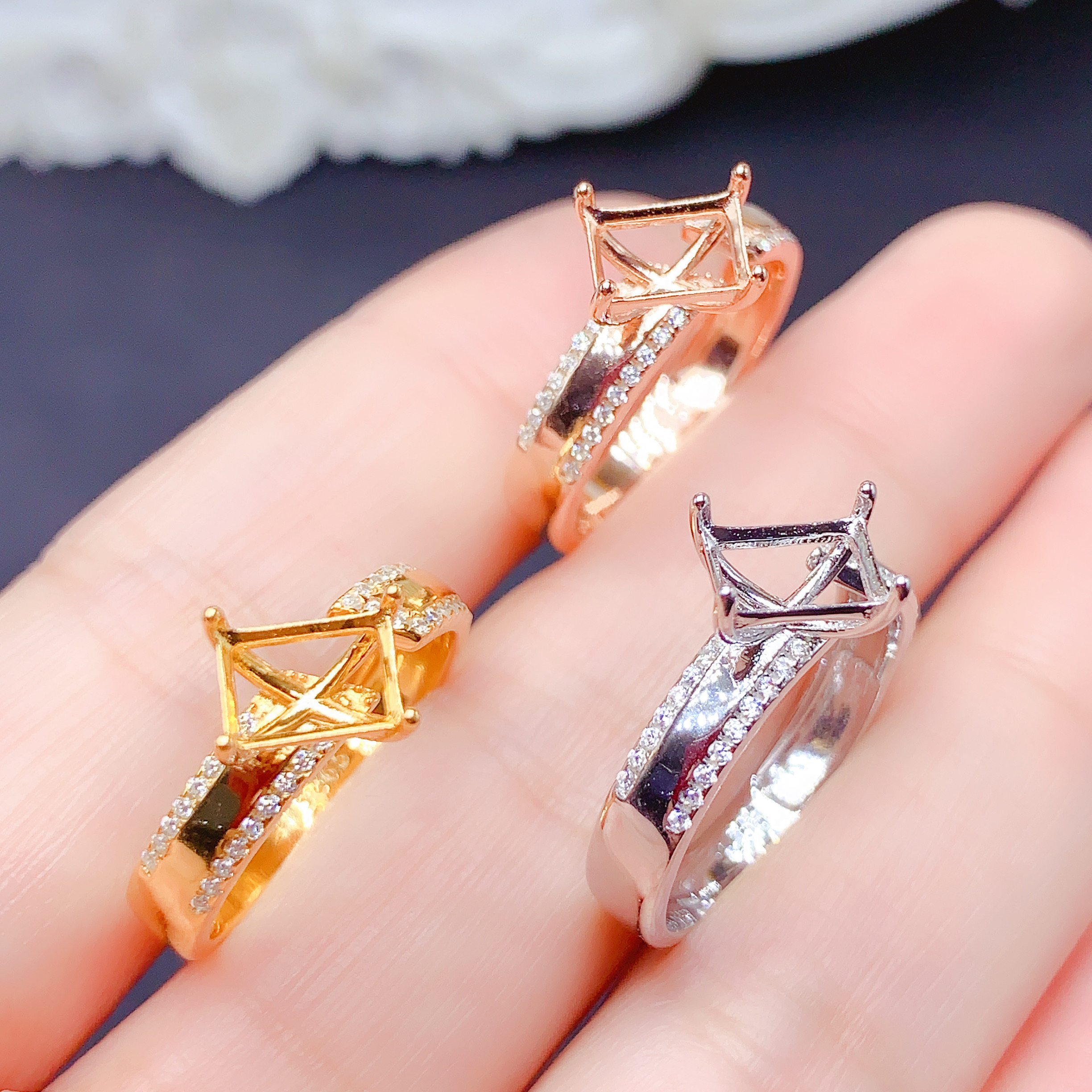 S926戒指空托女戒托镶嵌5*7mm钻石戒指托女戒托镶嵌