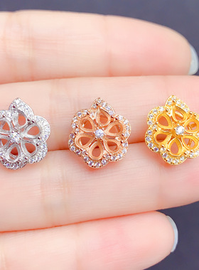 S925银吊坠空托女吊坠托镶嵌花朵水滴吊坠3times4mm