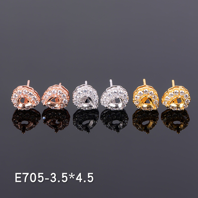 时尚新款2026水滴形S925银耳钉空托白金色黄金色E705