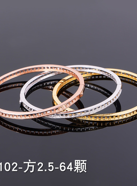 2026时尚简约S925银手镯空托方形可调打开玫瑰金色S102