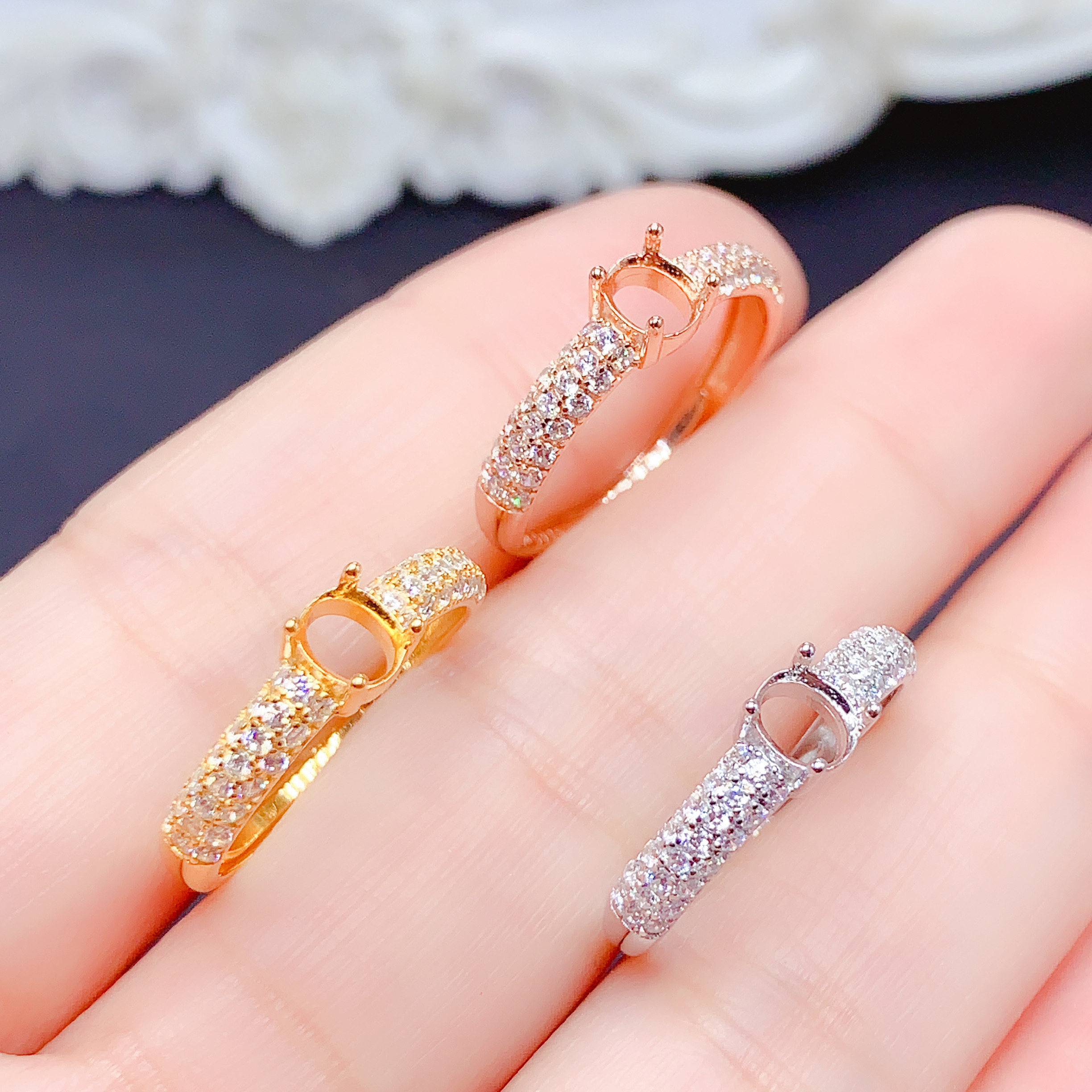 S925银戒指空托女戒托镶嵌4×5mm钻石戒指托女戒托镶嵌