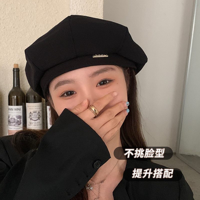 黑色贝雷帽女春夏季新款薄款韩系八角日系蓓蕾画家帽子夏天春秋季