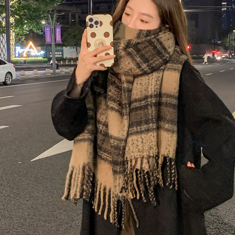 高定不起球不掉毛美拉德格子围巾