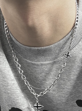 融化的十字架吊坠项链男高级感痞帅潮流毛衣链男款小众锁骨链钛钢