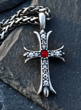 轻奢嘻哈十字架项链男个性文艺潮流钛钢吊坠韩版百搭毛衣链hiphop