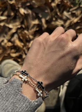 自制中古十字架手链男女钛钢高级感手饰男款金色复古男士秋冬配饰