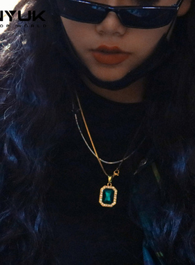 NYUK恩尤奇欧美潮牌短款锁骨爆款宝石吊坠项链HIPHOP嘻哈饰品男女