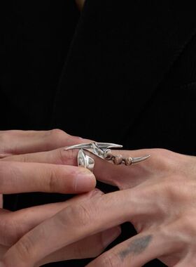 复古做旧异形十字架指环男女盔甲护甲不规则开口设计活扣戒指跨境