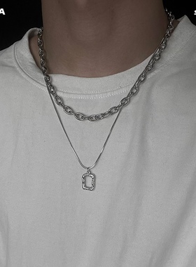 日系冷淡风项链男潮嘻哈搭配衣服配饰小众个性挂件百搭钛钢吊坠女