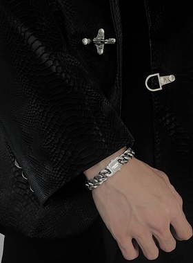 重工质感欧美古巴手链男潮嘻哈简约粗款小众设计男生手饰钛钢