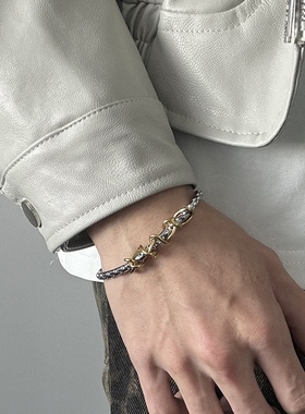 原创藏金手链男潮牌简约个性钛钢手饰男生嘻哈小众设计男士高级感