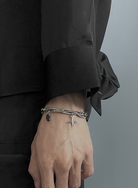 原创十字星手链男轻奢小众高级感潮牌百搭钛钢男生设计感手饰女